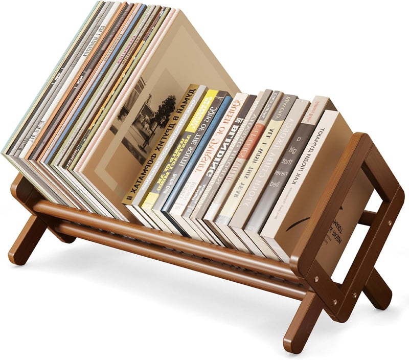 Aofure Premium Desktop Bookshelf, Bamboo Desk Bookshelf, Retro Brown Book Rack Shelf Organizer, Stable Bookshelves Storage, Tabletop Large Magazine Holder Racks for Magazines, Books, Files - Image 1